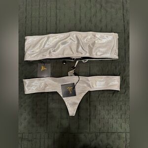 Meltdown Women's underwear Shiny Two-Piece Set Metallic Silver size S